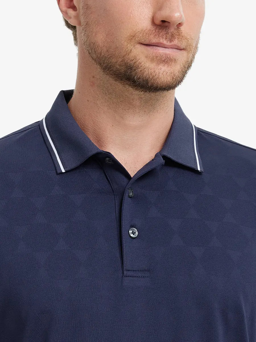 Close-up front view (nose to chest) of Modern Texture Stylish Polo in NAVY.