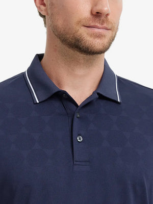 Close-up front view (nose to chest) of Modern Texture Stylish Polo in NAVY.