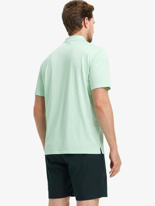 Back half-body view of Modern Texture Stylish Polo in MINT GREEN worn by model.