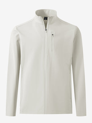 Lightweight casual fleece jacket with 5 pockets in oyster grey, front 3d view showing clean lines