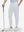 Front lower body shot of model wearing white flat front golf joggers pants with belt loops