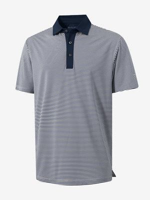 3D view of navy stripe upgraded two-tone striped quick dry polo shirt.