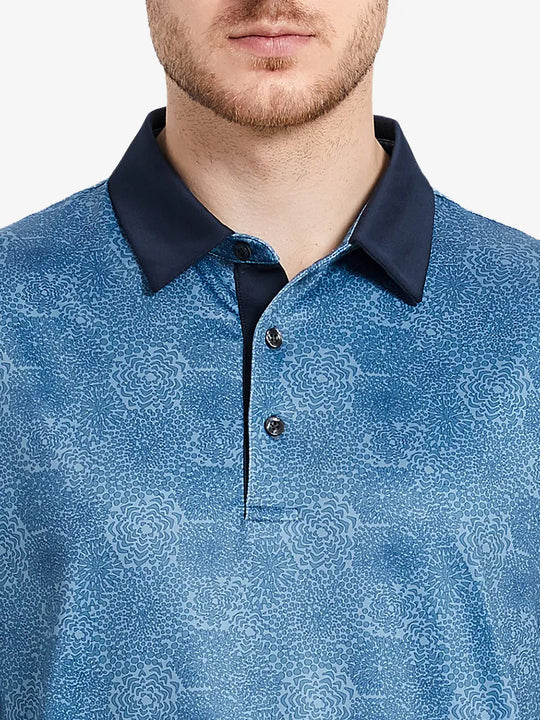 fireworks pattern polo shirt, model showcases its festive and sporty style.