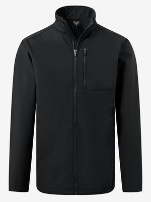 Winter thermal outdoor water resistant fleece jacket in black, front 3D view highlighting clean structure and fabric