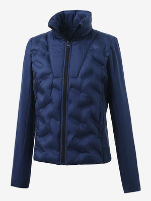 Women's lightweight fleece-lined puffer jacket in navy, clean 3D front view with a modern shape.