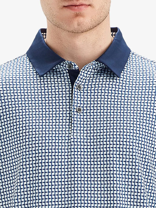 Navy blue polo shirt with flagpole pattern combines to show the perfect combination of sports and patriotism for golf occasions