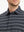 Front close-up from nose to chest of model in DARK GREY STRIPE Stylish Performance Golf Polo