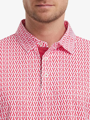 MAELREG Men's Performance Jersey Print Polo – Front chest view in Red Lobster