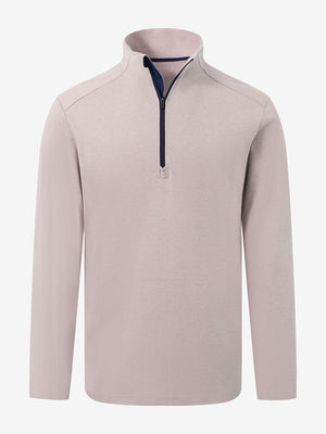 Front 3D view of two tone pique cotton blend q-zip featuring a clean khaki finish