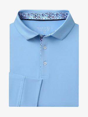 Folded view of LIGHT BLUE Long Sleeve Solid Jersey Polo showing fabric texture and neat folds