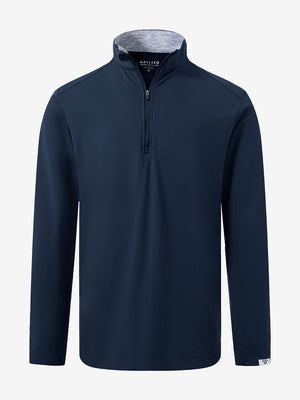 Front 3D view of Fleece lined golf quarter zip in navy with structunavy design