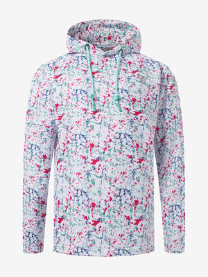 Front 3D view of youth full print hoodies pullover showing detailed fabric and fit, white painting.