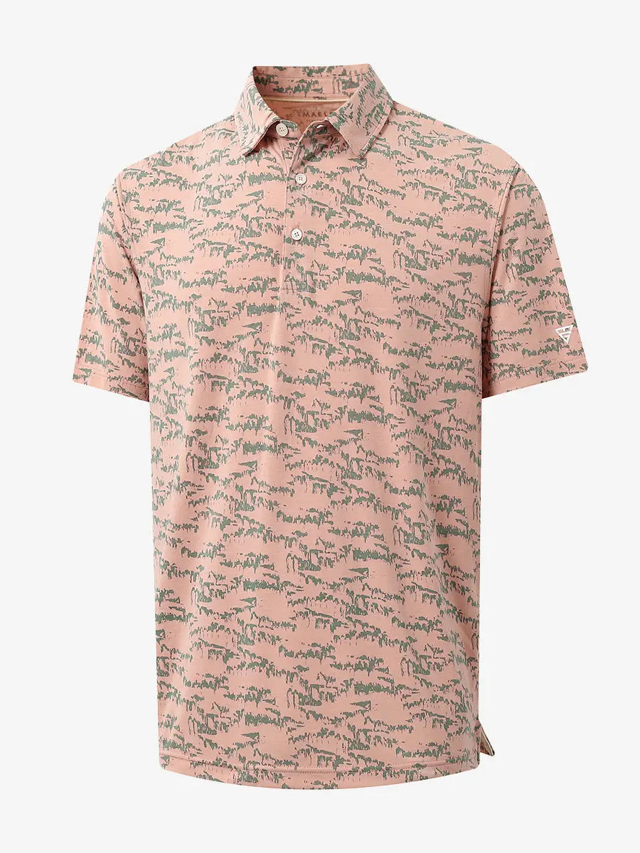 3D view of LIGHT ORANGE MASSIF Popular Heather Print Polo showing texture and print details