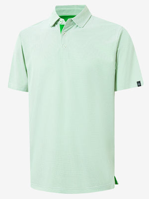 3d rendering of the emerald feather weight jacquard polo shirts, displaying the texture and silhouette clearly