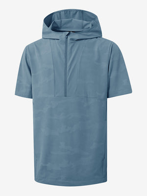 Water-Resistant Embossed Short Sleeve Q-Zip Hoodies