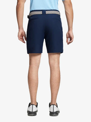 Back view of MAELREG Navy golf shorts – lightweight and water resistant