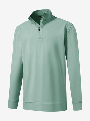 Front 3D view of youth winter micro-fleece quarter zip pullover, clean design with dusty green finish