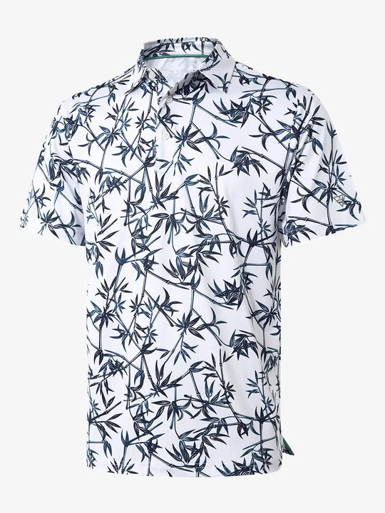 3D view of BLUE BAMBOO Performance Quick Dry Print Golf Polo showing texture and fit.