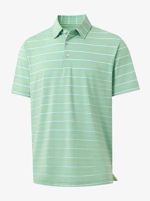 3D mockup of LIGHT GREEN STRIPE Stylish Performance Golf Polo showing fabric design and silhouette