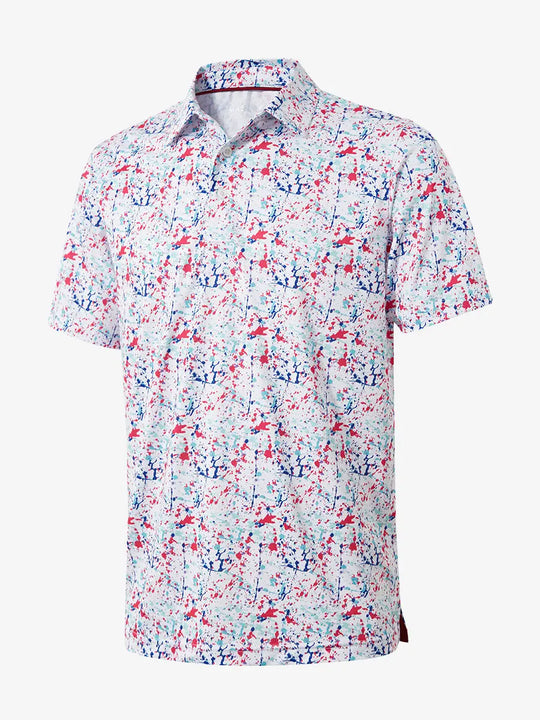 3D view shows the full design of the WHITE PAINTING Polo Shirt, which features modern sporty styling and comfortable, breathable fabric