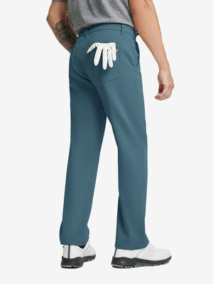 SAXONY BLUE Water-Resistant Fleece Lined Pants, back lower body view with golf glove in rear pocket