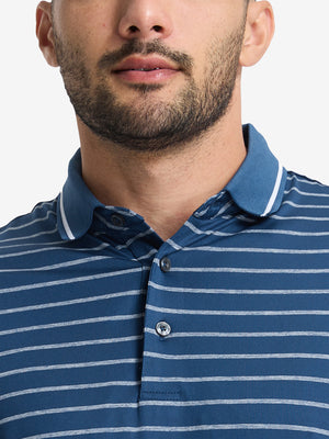Non-Curl Ribbed Collar Striped Polo Shirts