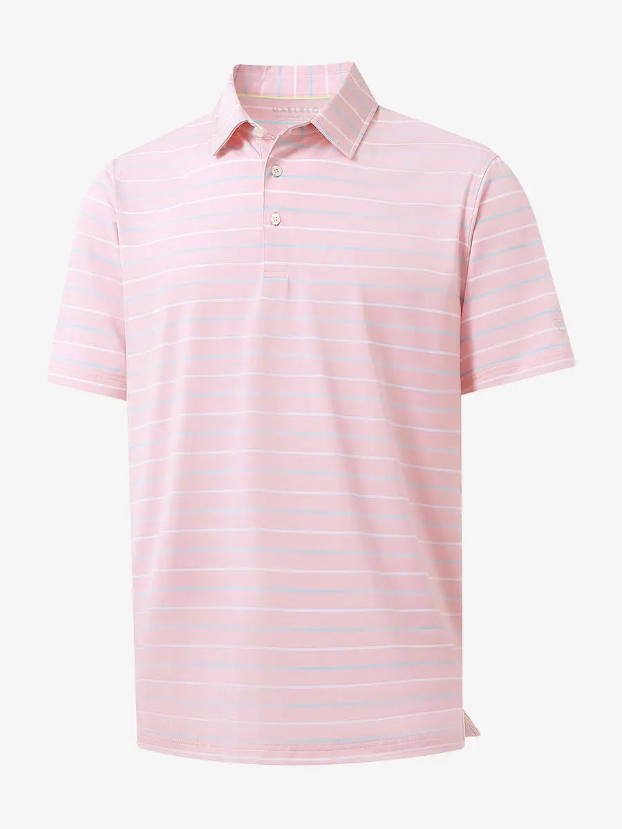 3D mockup of LIGHT PINK STRIPE Stylish Performance Golf Polo showing fabric design and silhouette