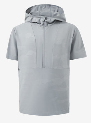 3D rendering of light grey water-resistant short sleeve q-zip hoodie for boys