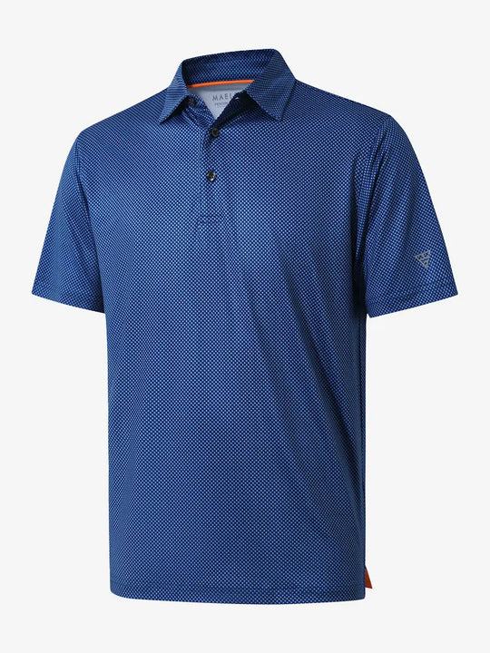 3D view of BLUE CIRCLE Performance Quick Dry Print Golf Polo showing texture and fit.
