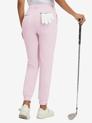 Back view of Women's Ultra-stretch Quick Dry Sweatpants with Ankle Zips in pale pink
