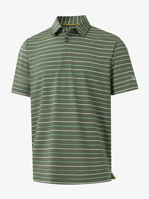 3D mockup of OLIVE GREEN STRIPE Stylish Performance Golf Polo showing fabric design and silhouette
