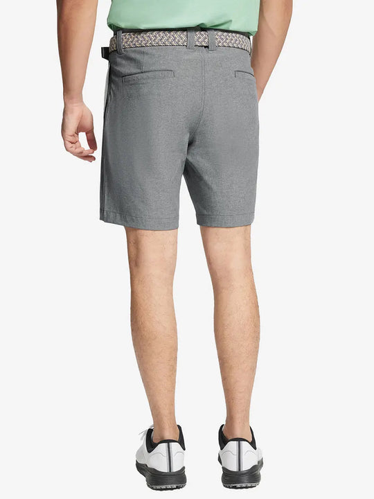 LIGHT GREY 7 Inch Heather Performance Golf Shorts back view, model's lower body with hands in pockets