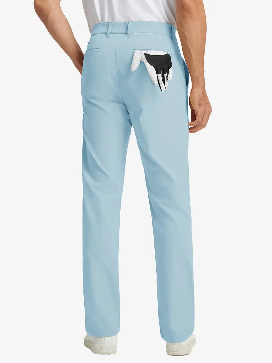 Rear lower leg view of Water Repellent 8 Pockets Pants in LIGHT BLUE，showing fabric texture and fit.