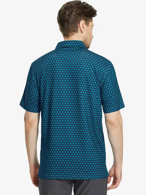 Back view of MAELREG Men's Performance Jersey Print Polo in Four Leaf Clover – athletic fit