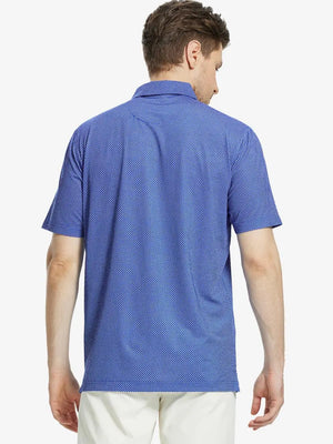 Back view of MAELREG Men's Performance Jersey Print Polo in Blue Wavy Line – athletic fit