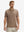Front half-body shot of model wearing the light brown ventilated pique performance polo for a casual sporty look