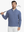 Full body model holding golf club in Premium jacquard quarter zip pullover, colony blue style
