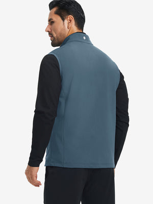 Back view of water-resistant fleece golf vests showing smooth fleece texture in bluish grey