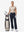 Front full body shot of model with golf gear wearing navy women's regular fit stretchy golf pants