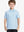 Front half-body shot of boy model in BLUE DINOSAUR Performance Print Boys Golf Polo, ready to play