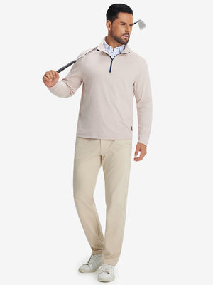 Full body front view of model wearing Golf Lightweight Fleece Lined Dress Pants in light khaki