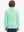Model in kids soft lightweight fleece lined jacket in turquoise, showing back half-body view.