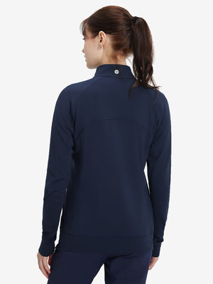 Women's Water-Resistant Stretch Fleece Lined Jacket in navy, back upper body view