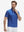 Front half-body shot of model wearing the blue golf swing 4 way stretch print collared polo shirt for a casual sporty look