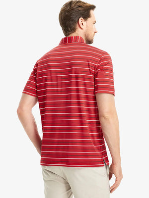Back half-body view of model wearing RED STRIPE Stylish Performance Golf Polo