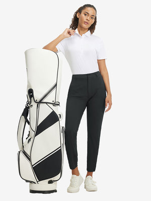 Woman wearing Women's Ultra-stretch Quick Dry Sweatpants with Ankle Zips in black, full body front view