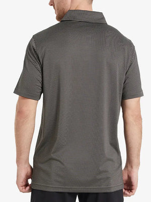 Rear half-body view showcasing back design and stripe alignment of Cooling Stripe Golf Shirt – BLACK STRIPE