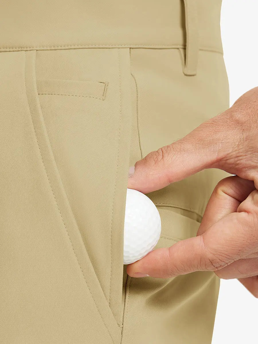 Close-up of front pocket on Water Repellent 8 Pockets Pants in KHAKI，highlighting pocket design.