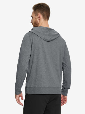 Back view of the Athletic Golf Hoodie in Black Grey Heather, model turns head slightly for a casual look.