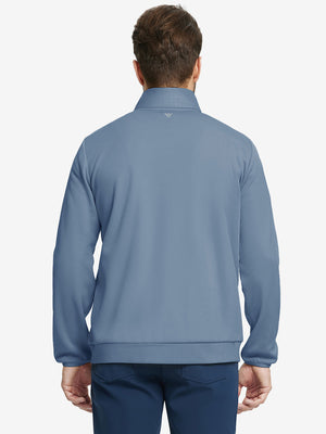Back upper body view of the Golf Fleece Thermal Jacket in Shadow Blue, clean cut and warm look.